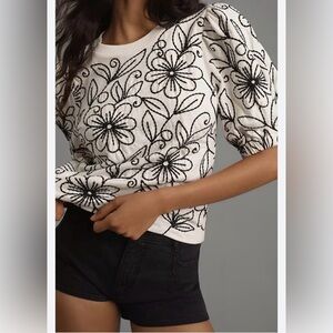 Maeve Anthropologie Puff Sleeve Embroidered Pullover size Medium